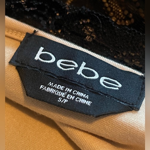 bebe Black Lace Nude Lined Choker Plunge V Long Sleeve Mini Dress Small - Picture 9 of 10